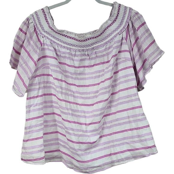 Lane Bryant 18/20 Off the Shoulder Flutter Sleeve Smocked Lavender Stripe Blouse - Picture 1 of 11